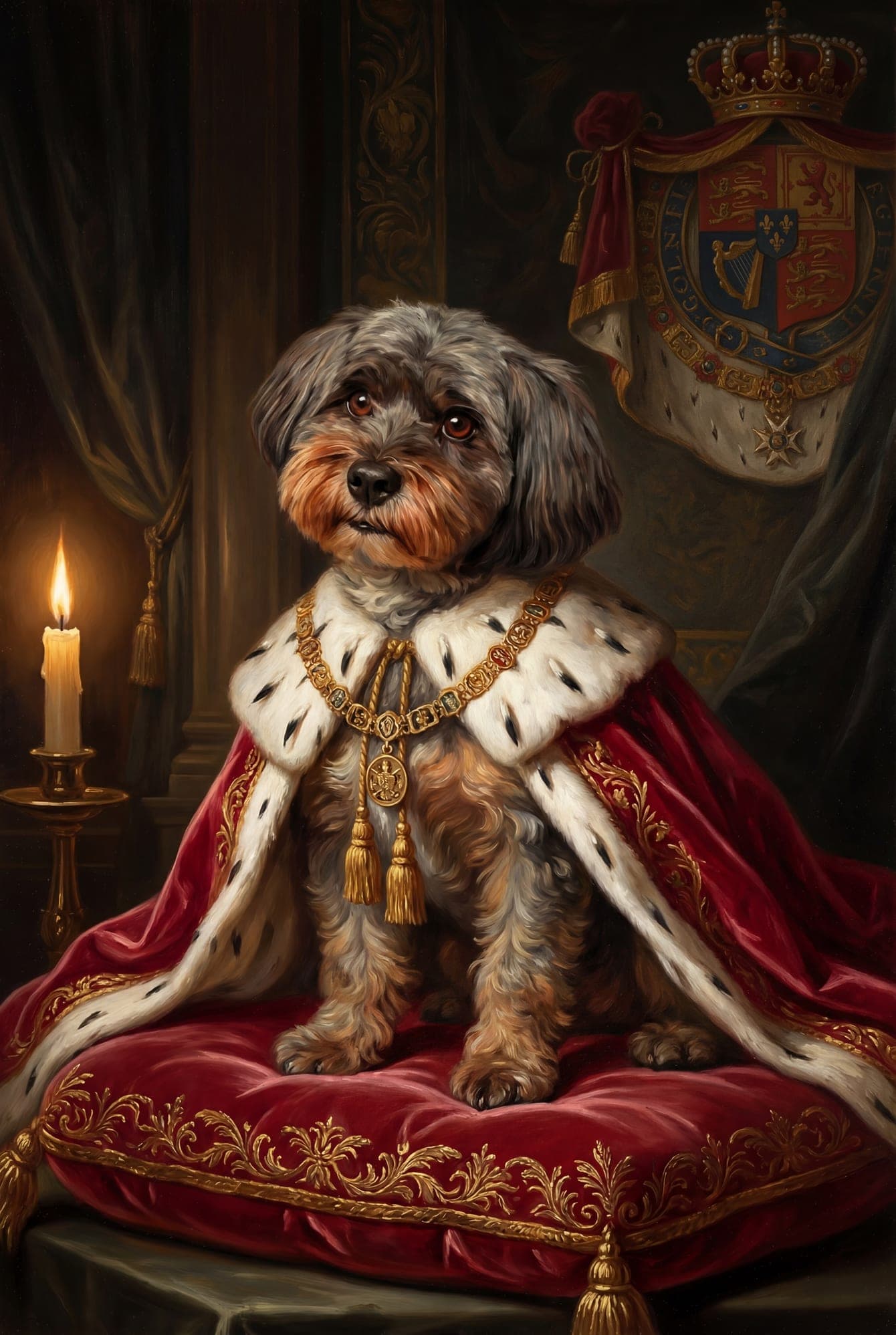 Hundeportrait im königlichen Stil — Beispiel eines KI-Ölgemäldes von Von Pfote