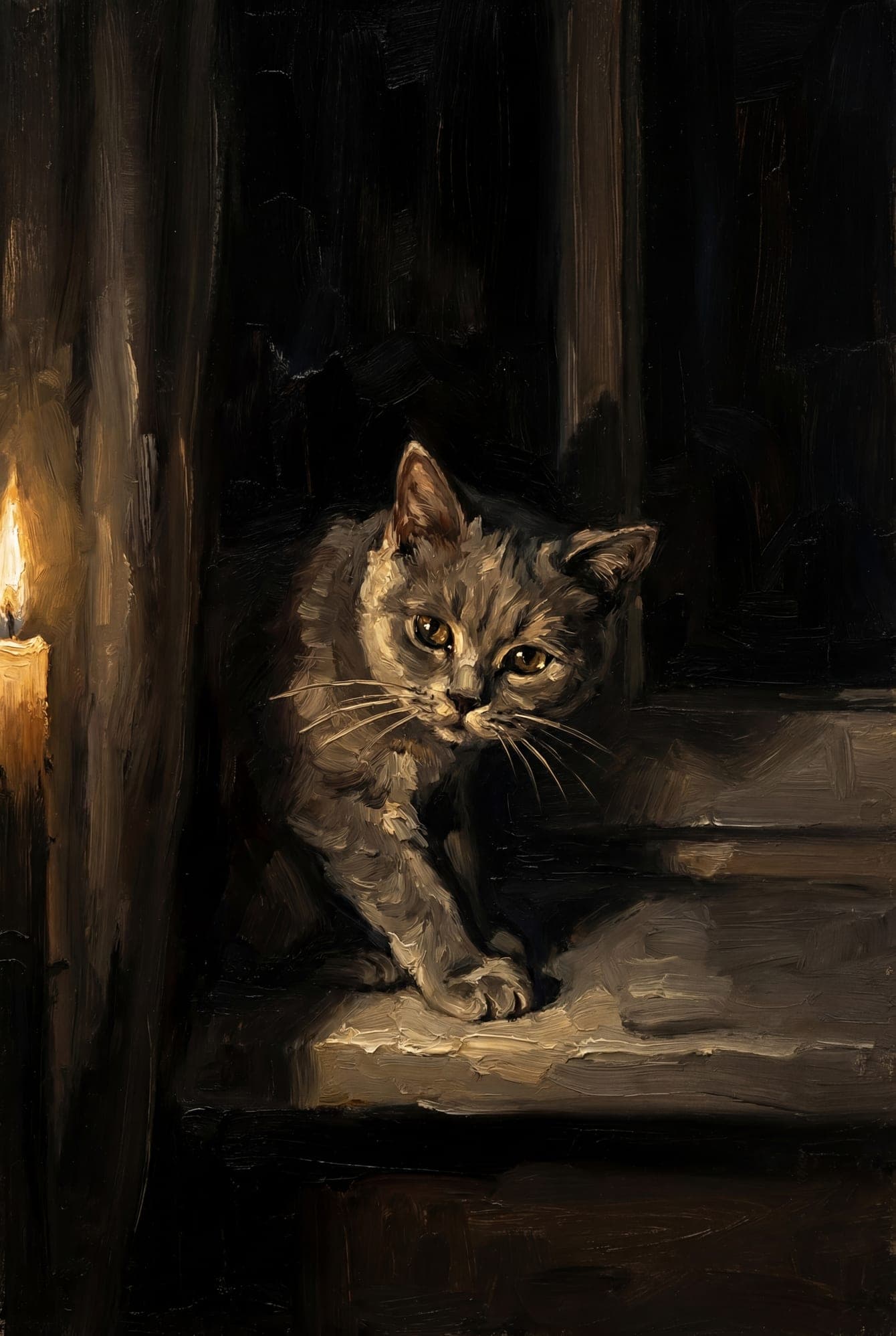 Tierportrait nach Foto im dramatischen Rembrandt-Stil — Von Pfote